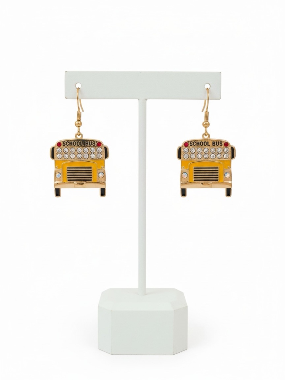Teacher Rhinestone School Bus Dangle Earrings NWT